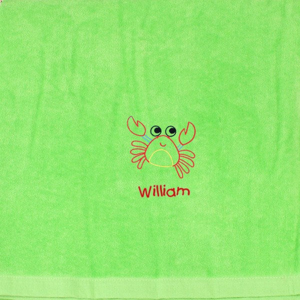 Personalized Beach Towel – Embroidered Crab Design Soft Cotton Kids Towel