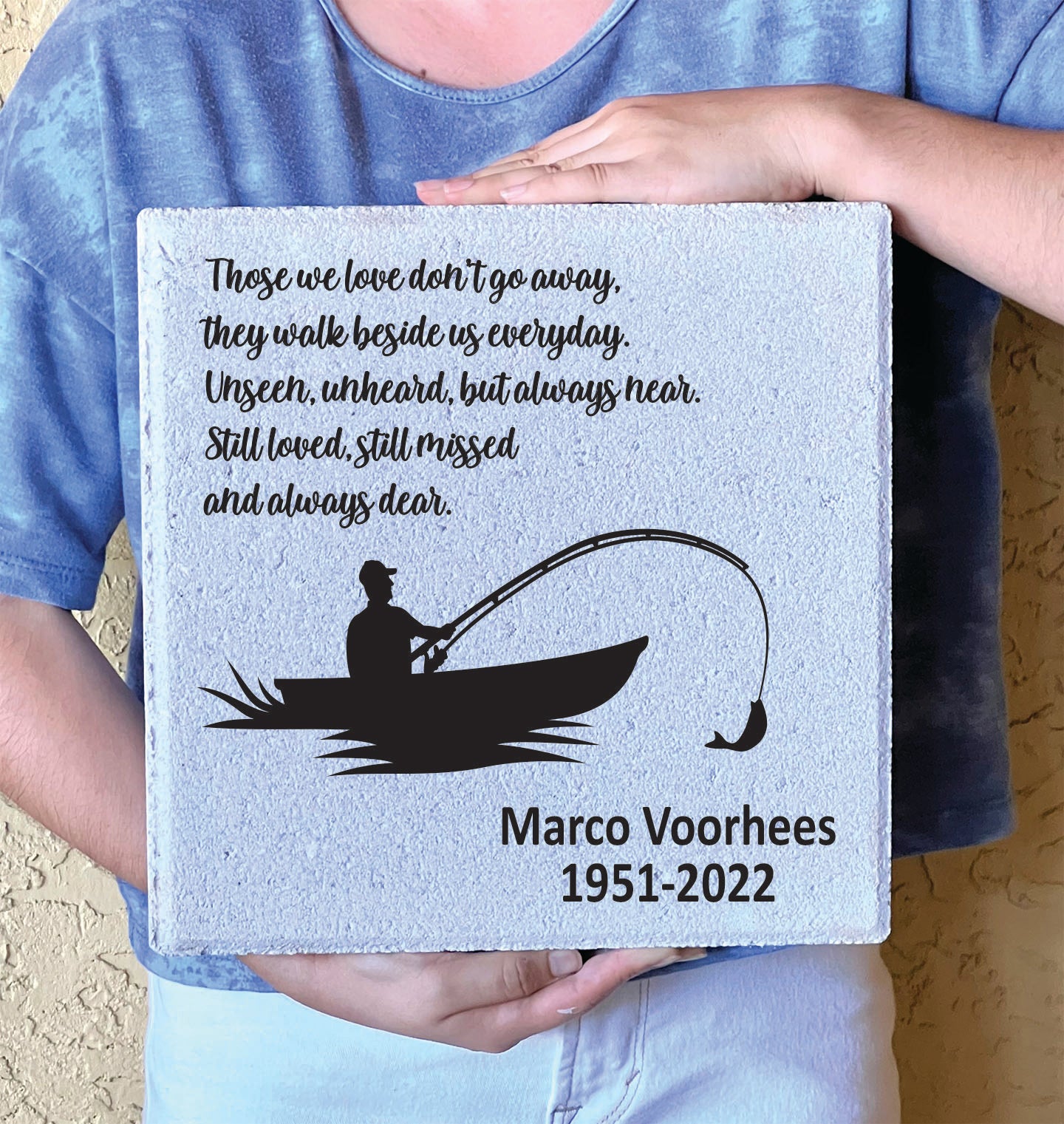 Personalized Memorial Stone - Fisherman Memorial Stone 12"x12" Custom Garden Tribute