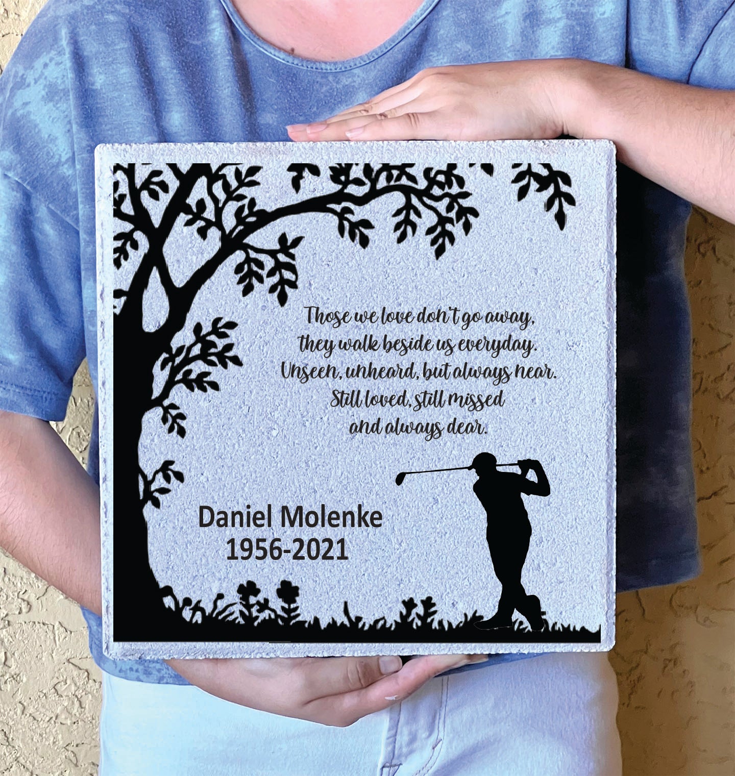 Golfer Memorial Stone - Personalized 12" x 12" Concrete Garden Tribute Gift