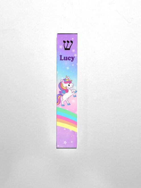 Unicorn Mezuzah - Personalized Mezuzah - Rainbow - Acrylic Mezuzah - Modern Mezuzah - Custom Mezuzah - New Baby Gift - Baby Naming Gift