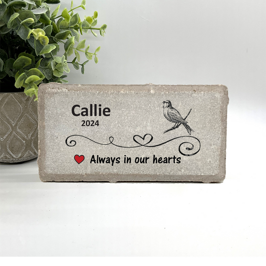 Bird Memorial Stone - Personalized Custom Outdoor Concrete Plaque