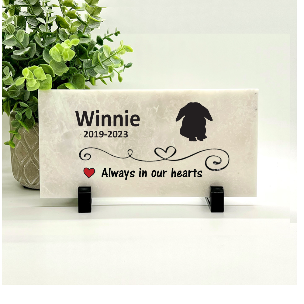 Rabbit Memorial Stone - Personalized Floppy Ear Bunny Grave Marker, Concrete & Marble