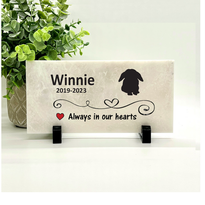 Rabbit Memorial Stone - Personalized Floppy Ear Bunny Grave Marker, Concrete & Marble