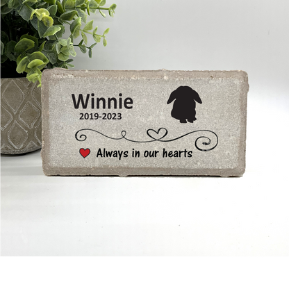 Rabbit Memorial Stone - Personalized Floppy Ear Bunny Grave Marker, Concrete & Marble