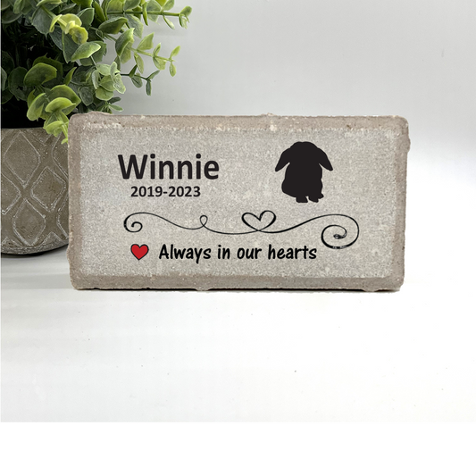 Rabbit Memorial Stone - Personalized Floppy Ear Bunny Grave Marker, Concrete & Marble