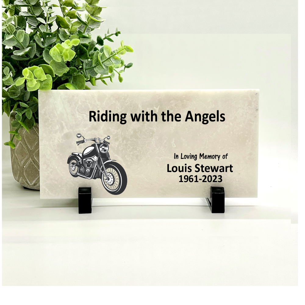 Motorcycle Biker Memorial – Personalized Memorial Stone With Riding With The Angels Design