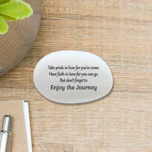 Enjoy the Journey Inspirational gift stone - Handcrafted Stone featuring the phrase enjoy the journey in an inspirational des
