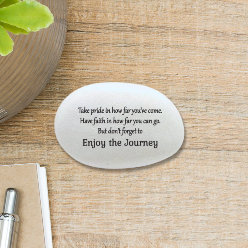 Enjoy the Journey Inspirational gift stone - Handcrafted Stone featuring the phrase enjoy the journey in an inspirational des