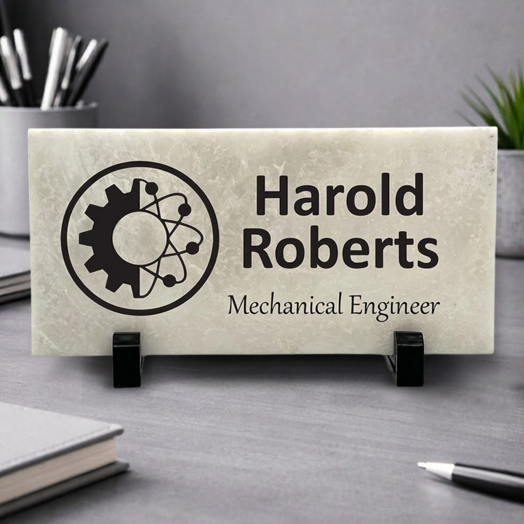 Mechanical Engineer Desk Sign – Personalized Marble Name Plate for Office