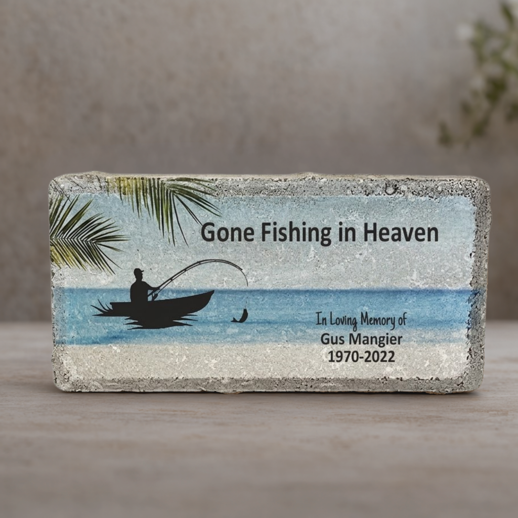 Fisherman Memorial Stone – Personalized Gone Fishing Tribute | Custom Bereavement Gift