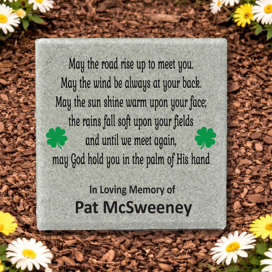 Custom Memorial Stone - Irish Prayer Plaque With Shamrocks | 12x12 Stone