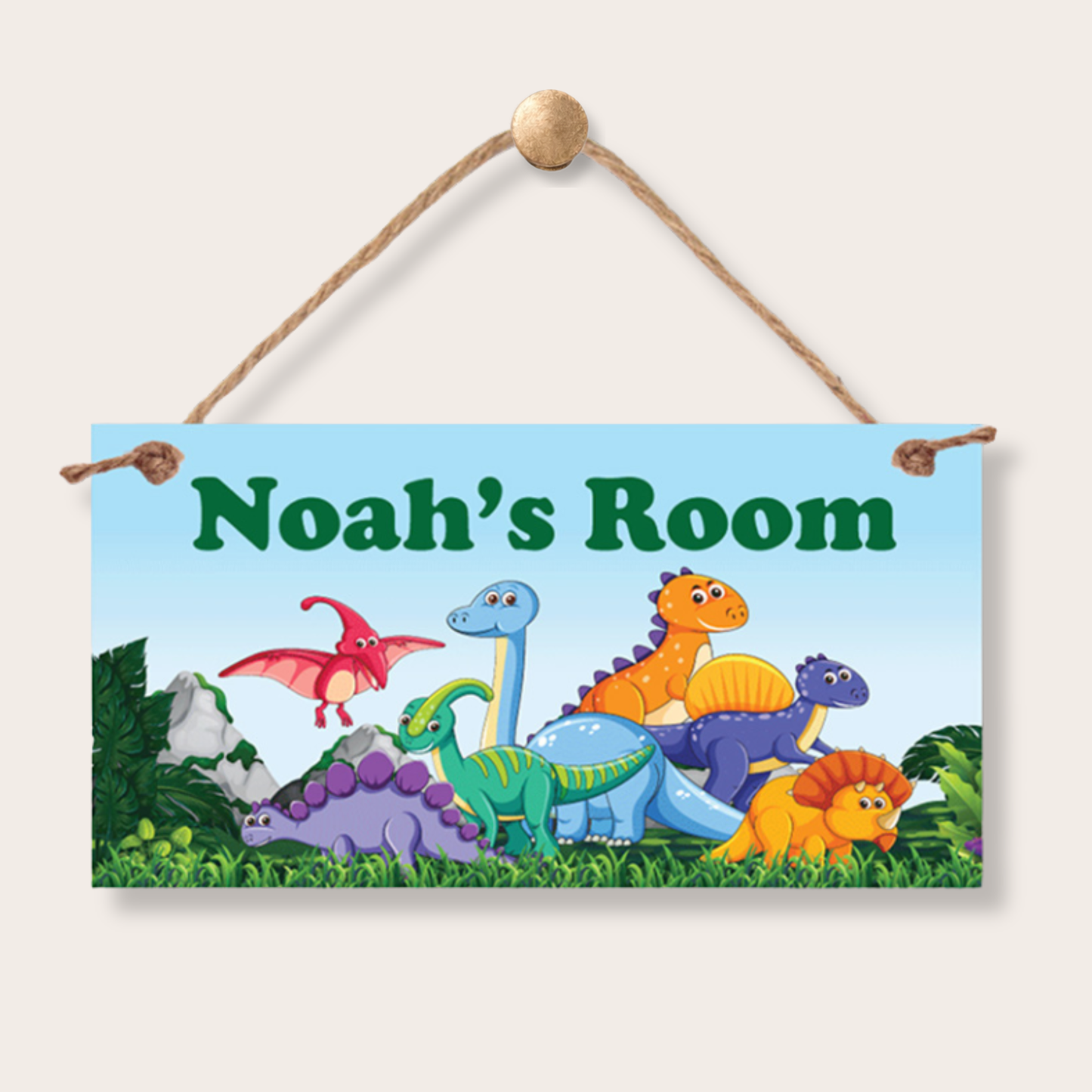 Dinosaur Name Sign - Personalized Kids Sign | Durable PVC Waterproof Plaque 5x10" custom kids room name sign with personalized name design