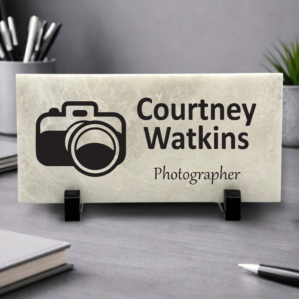Photographer Desk Sign - Custom Marble Name Plate | Personalized Stone Plaque