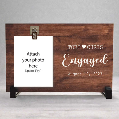 Engagement Picture Frame - Personalized Custom Wood Gift for Engaged Couples