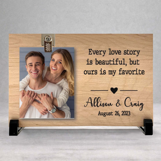 Personalized Wood Frame - Custom Couple Photo Frame | Engagement Gift Keepsake