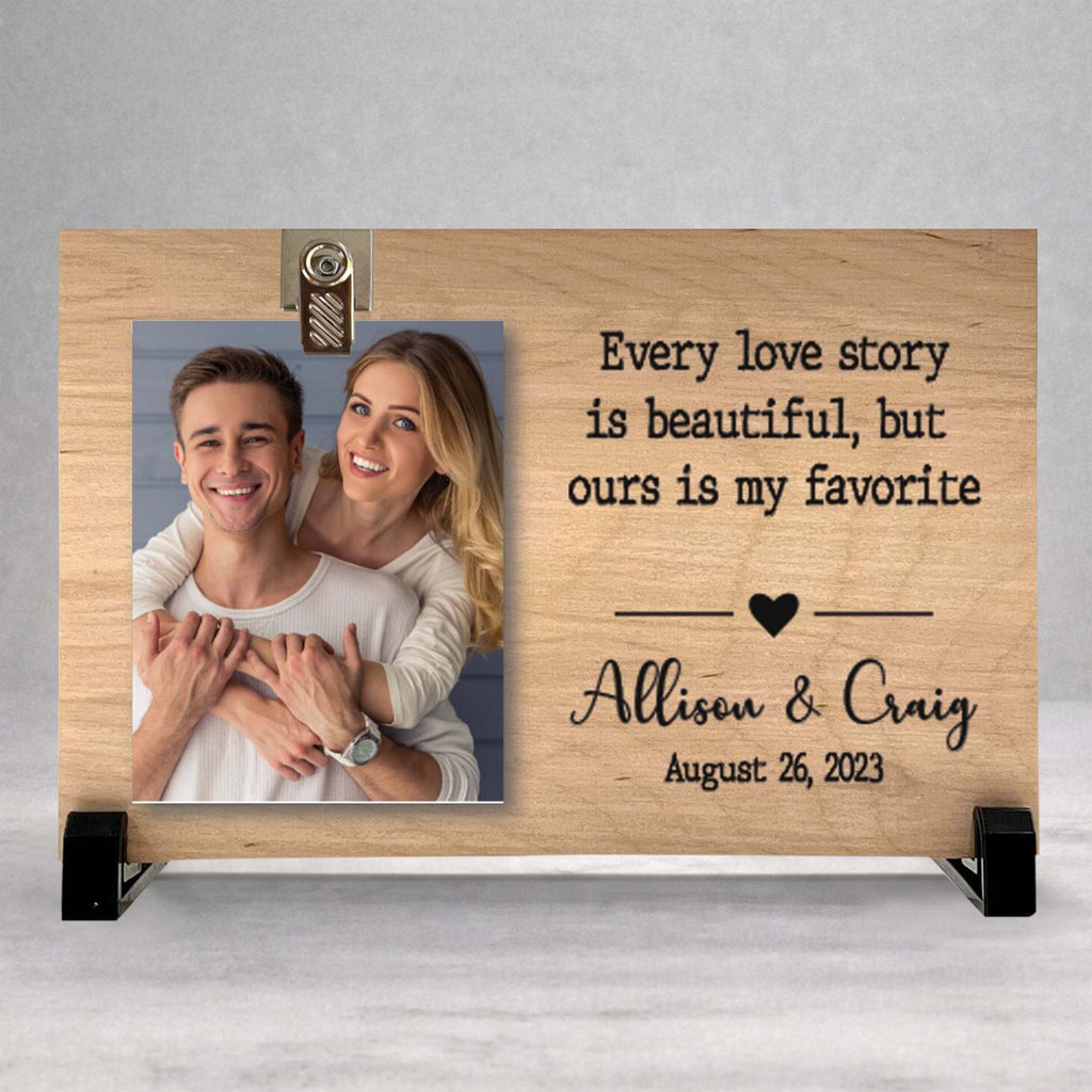 Personalized Wood Frame - Custom Couple Photo Frame | Engagement Gift Keepsake