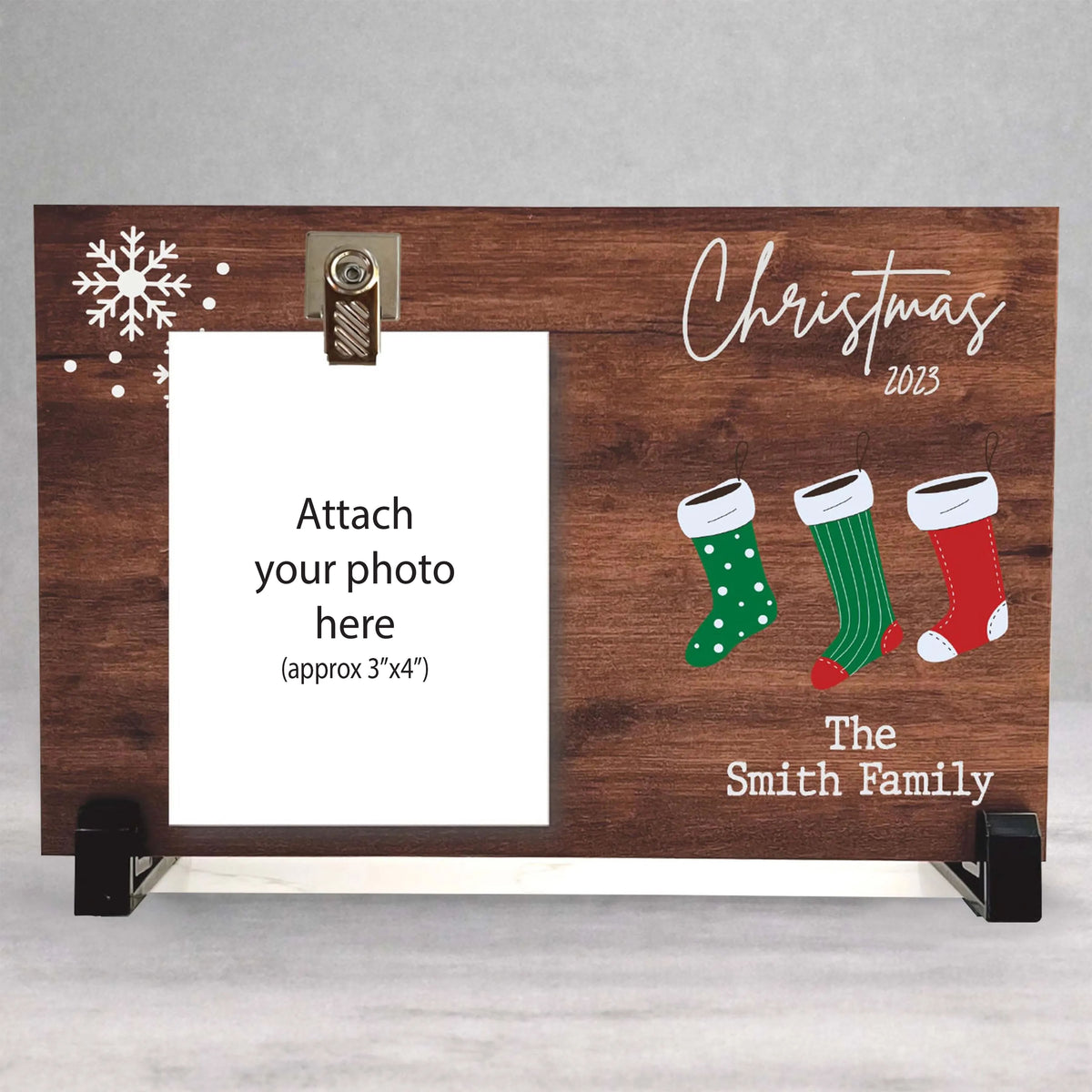 Christmas Picture Frame - Personalized Family Gift With Birch Wood & Photo Clip