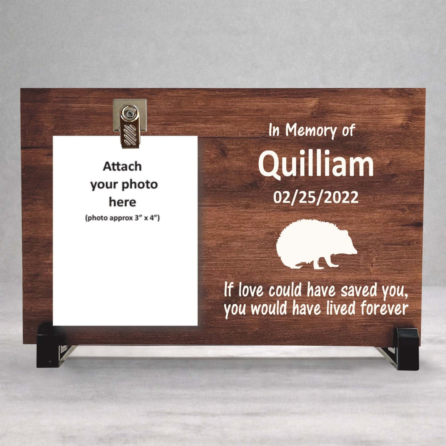 Hedgehog Memorial Frame – Personalized Wood Pet Tribute With Stand