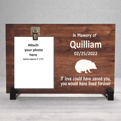 Hedgehog Memorial Frame – Personalized Wood Pet Tribute With Stand