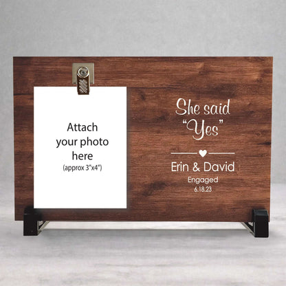 Engagement Frame - Personalized Wood Frame | She Said Yes Gift for Couples