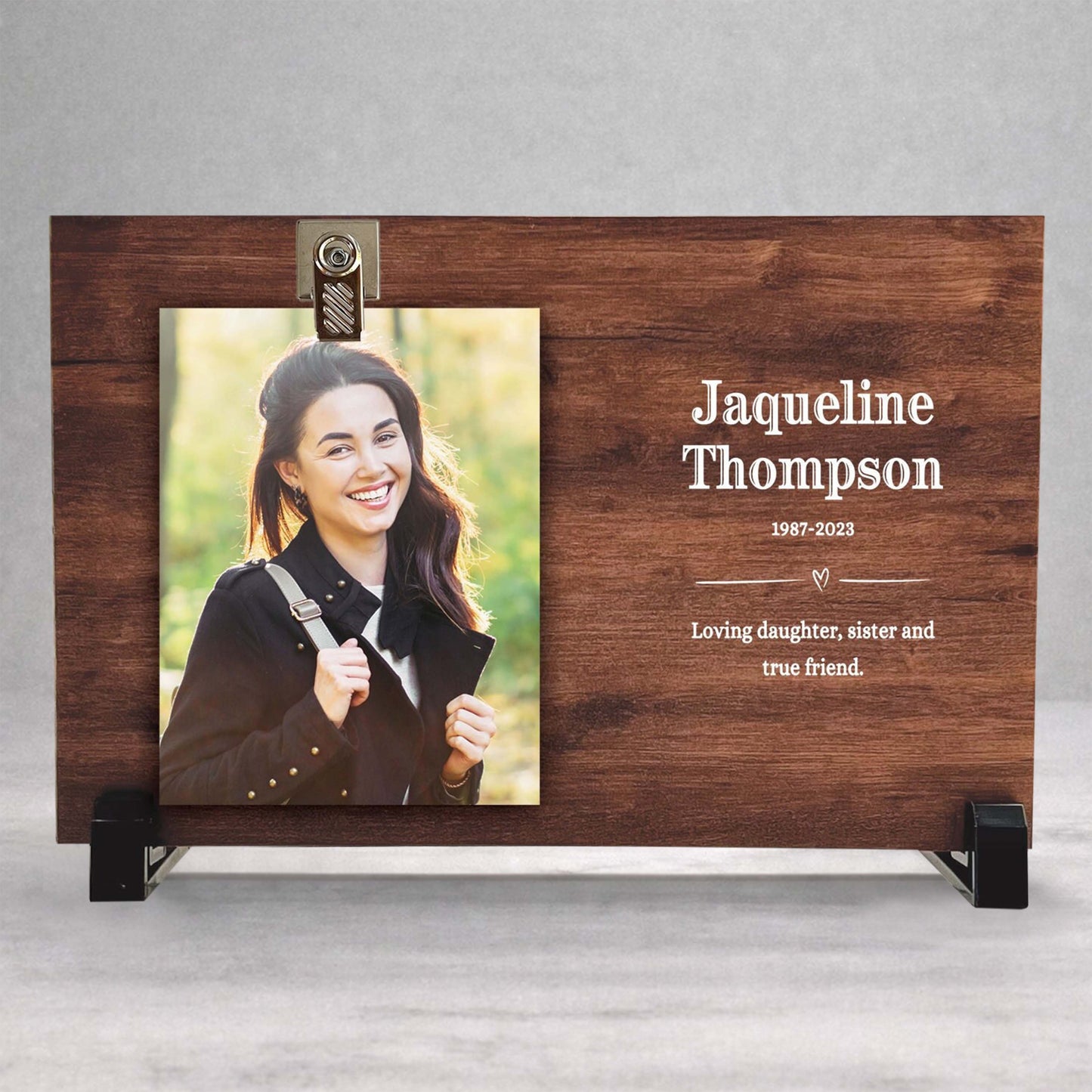 Personalized Memorial Frame - Custom Wood Photo Holder With Wood Base