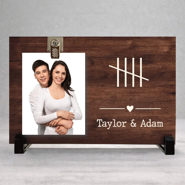5th Anniversary Frame - Custom Wood Frame With Photo Clip - Personalized Photo Gift