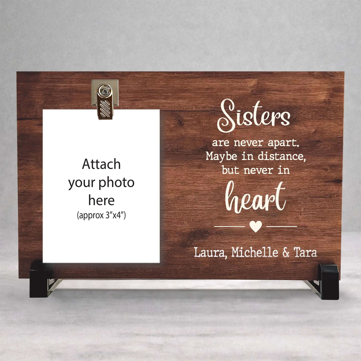 Personalized Sister Frame - Custom Wood Picture Frame With Photo Clip