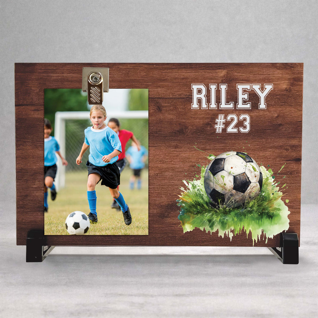 Personalized Soccer Frame - Custom Wood Frame With Photo Display Stand