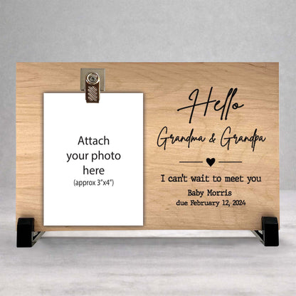 Pregnancy Reveal Gift - Personalized Custom Wood Frame for New Grandparents