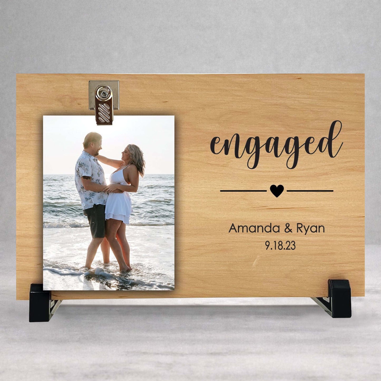 Personalizd Engagement Picture Frame - Custom Wood Frame with Clip