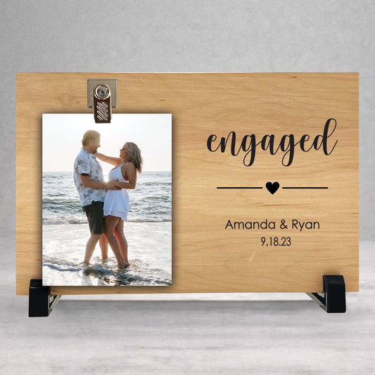 Personalizd Engagement Picture Frame - Custom Wood Frame with Clip