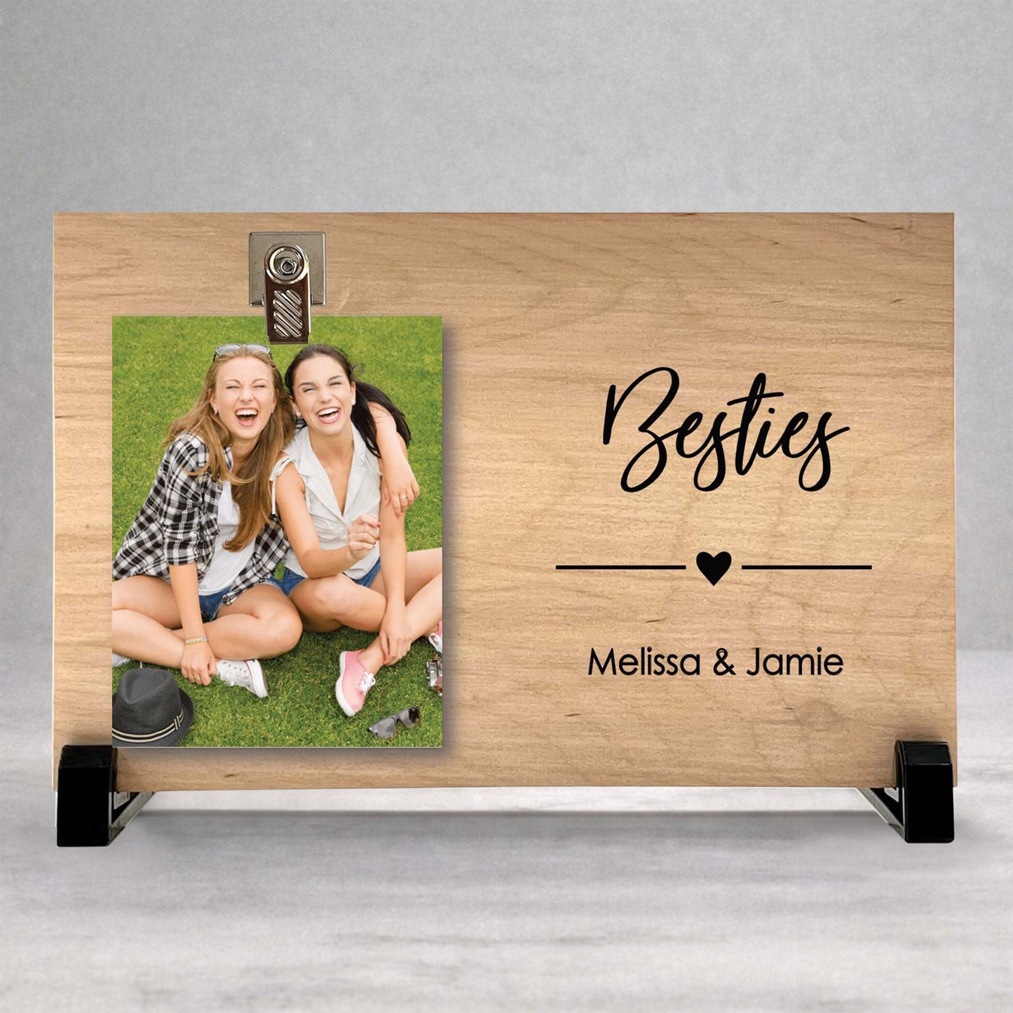 Best Friend Gift - Personalized Besties Frame With Custom Wood Photo Clip Display
