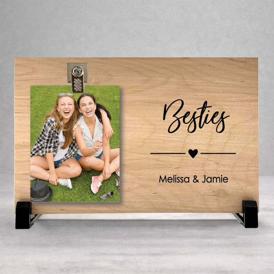 Best Friend Gift - Personalized Besties Frame With Custom Wood Photo Clip Display