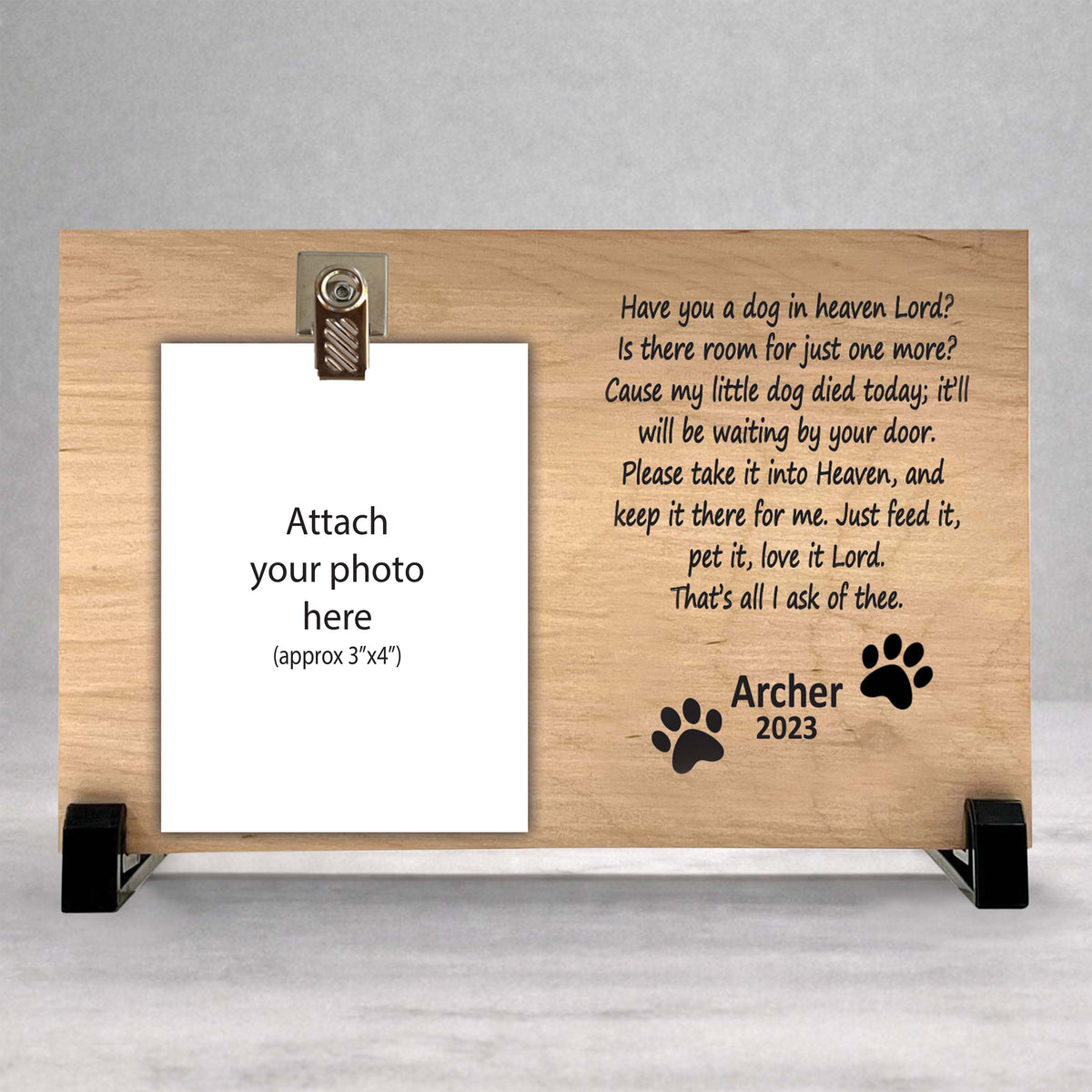 Dog Memorial Frame - Personalized Wooden Pet Tribute With Photo Clip