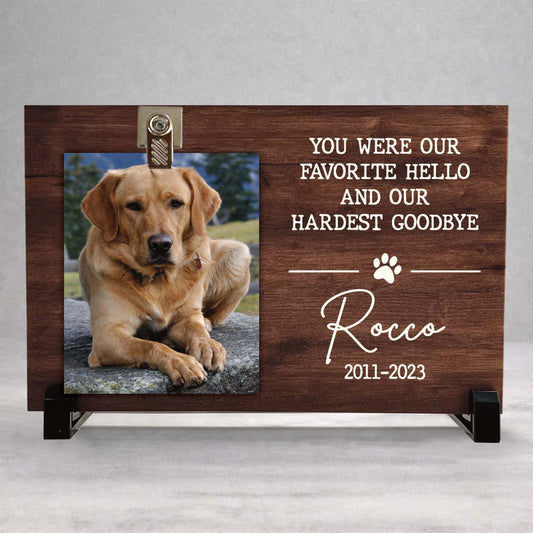 Dog Memorial Gift - Personalized Wood Frame with Photo Clip & Sympathy Message