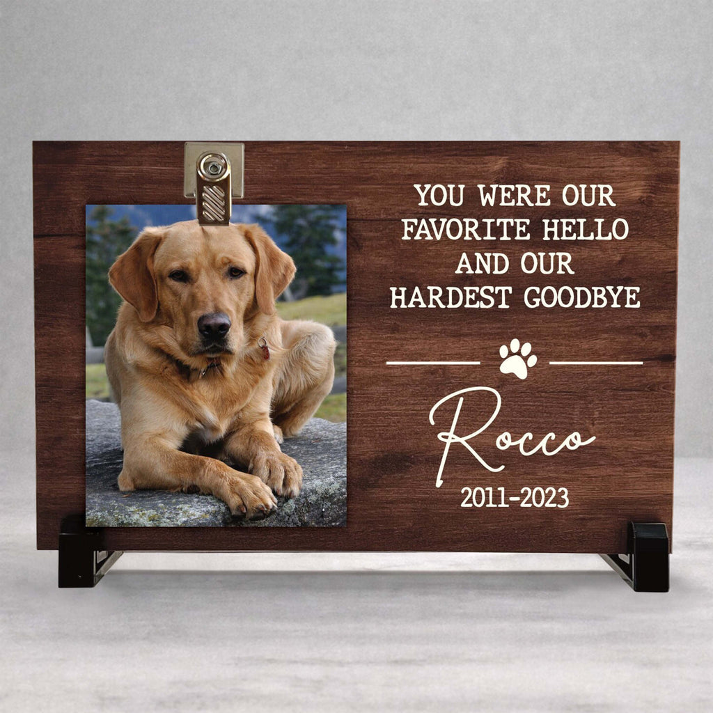 Dog Memorial Gift - Personalized Wood Frame with Photo Clip & Sympathy Message