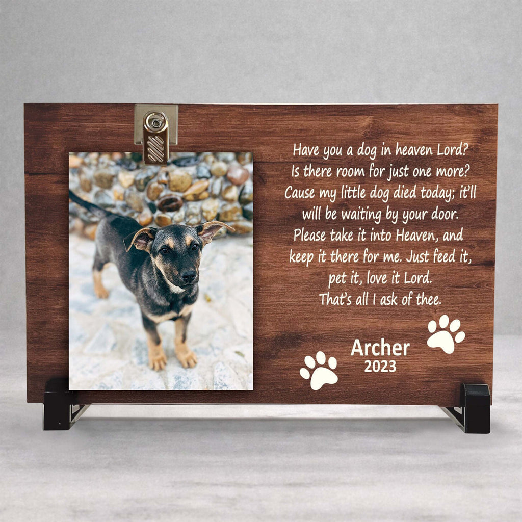 Dog Memorial Frame - Personalized Wooden Pet Tribute With Photo Clip
