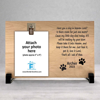 Dog Memorial Frame - Personalized Wooden Pet Tribute With Photo Clip