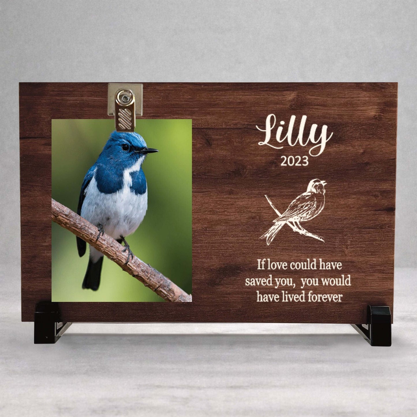 Bird Memorial Frame - Personalized Wood Photo Memorial Display Gift