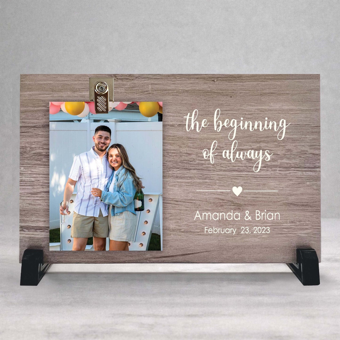 Engagement Picture Frame – Personalized Wedding Frame with Photo Clip Display