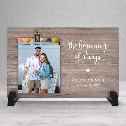 Engagement Picture Frame – Personalized Wedding Frame with Photo Clip Display