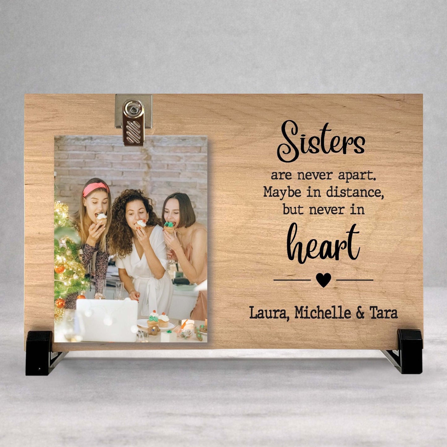 Personalized Sister Frame - Custom Wood Picture Frame With Photo Clip