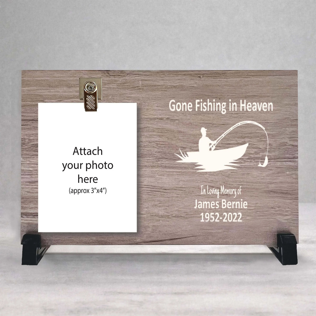 Fisherman Memorial Gift - Personalized Gone Fishing Frame With Photo Display Stand