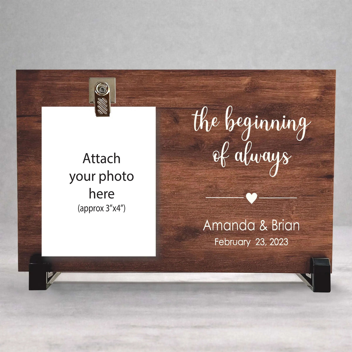 Engagement Picture Frame – Personalized Wedding Frame with Photo Clip Display