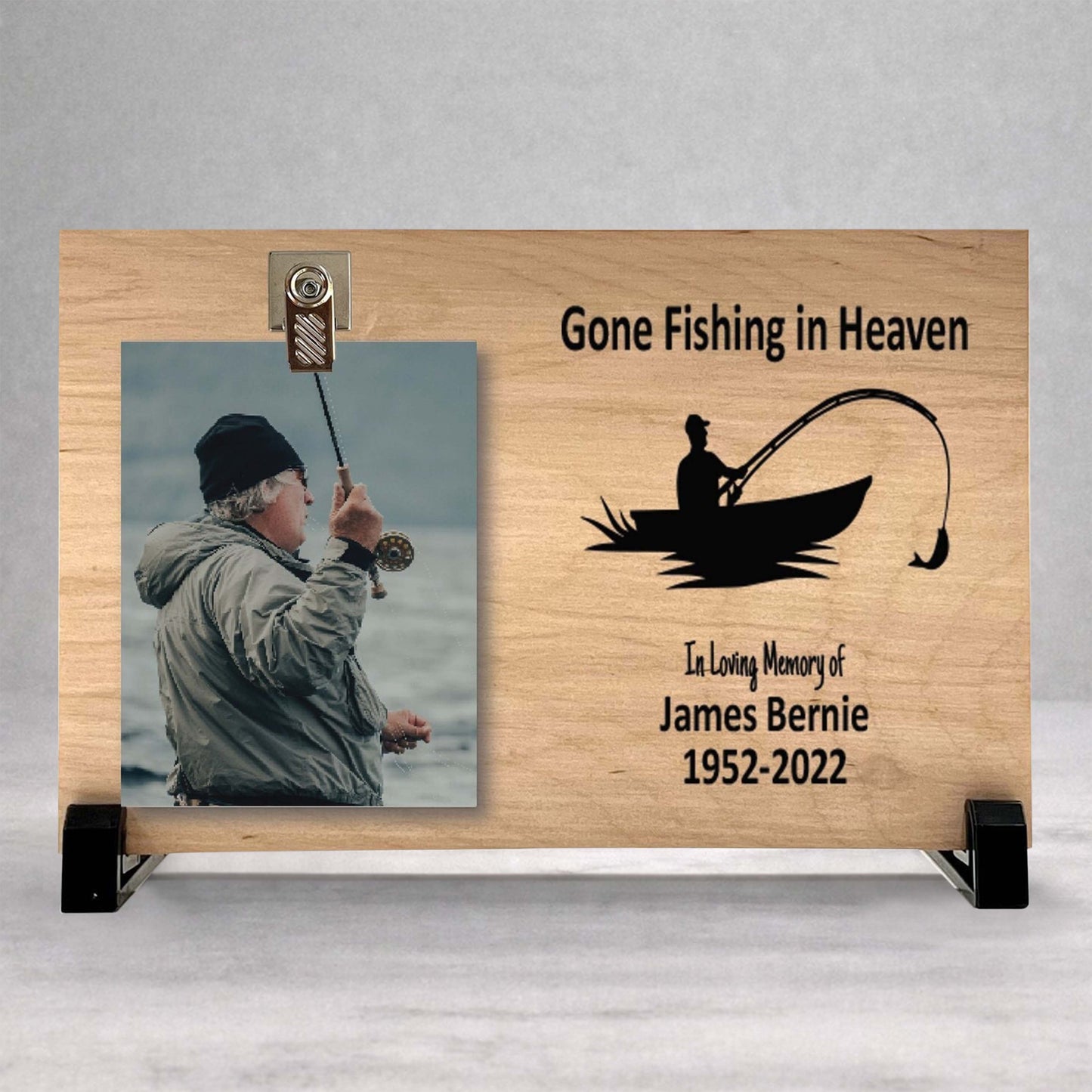 Fisherman Memorial Gift - Personalized Gone Fishing Frame With Photo Display Stand