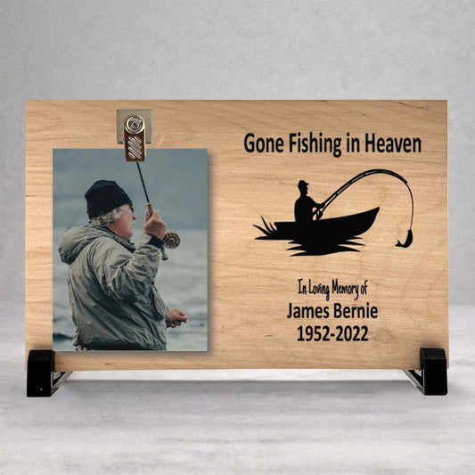 Fisherman Memorial Gift - Personalized Gone Fishing Frame With Photo Display Stand