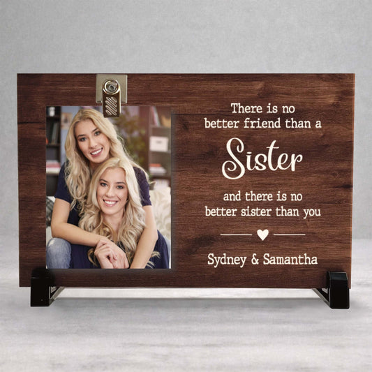 Personalized Sister Frame - Custom Wood Picture Frame With Photo Clip & Wood Background Color