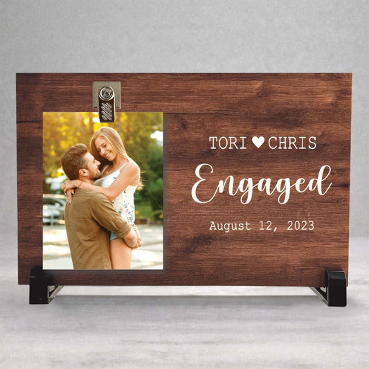 Engagement Picture Frame - Personalized Custom Wood Gift for Engaged Couples
