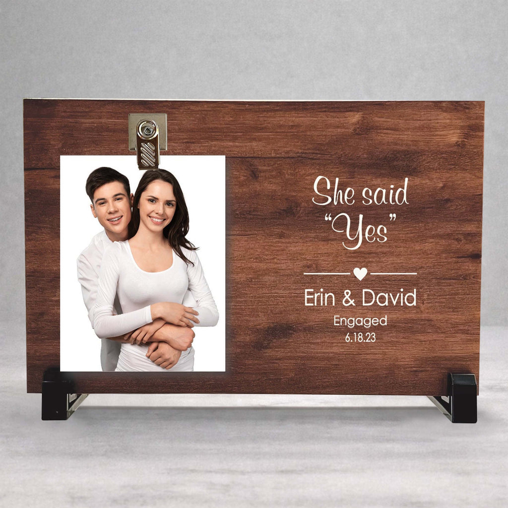 Engagement Frame - Personalized Wood Frame | She Said Yes Gift for Couples