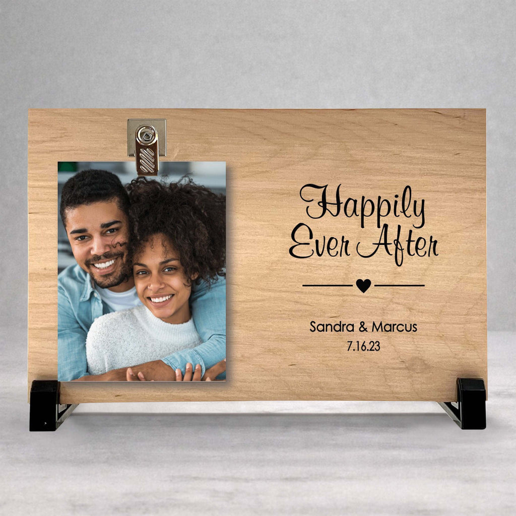 Engagement Picture Frame - Custom Wood Frame With Photo Clip & Personalized Gift